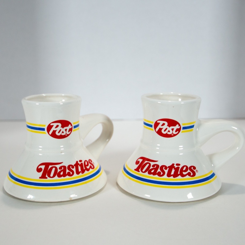 Vintage Post Toasties Cereal Wide-Bottom Travel Mugs - Two (2)